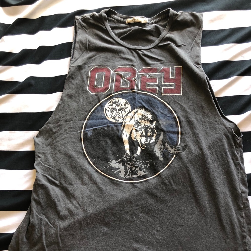 OBEY cutoff muscle tank top